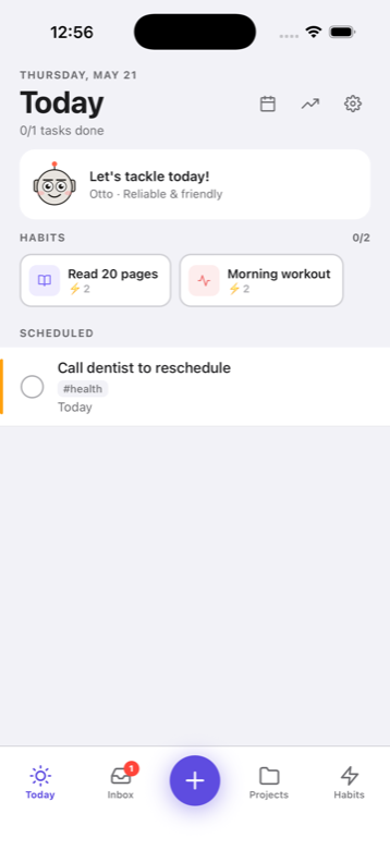 Today app — Today tab with habits and scheduled tasks