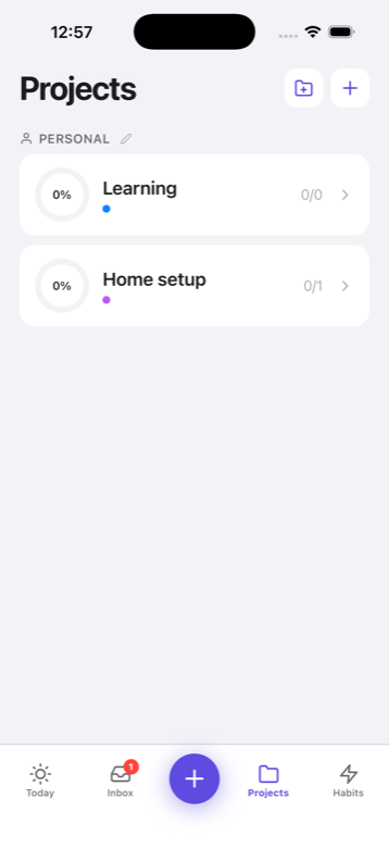 Projects screen