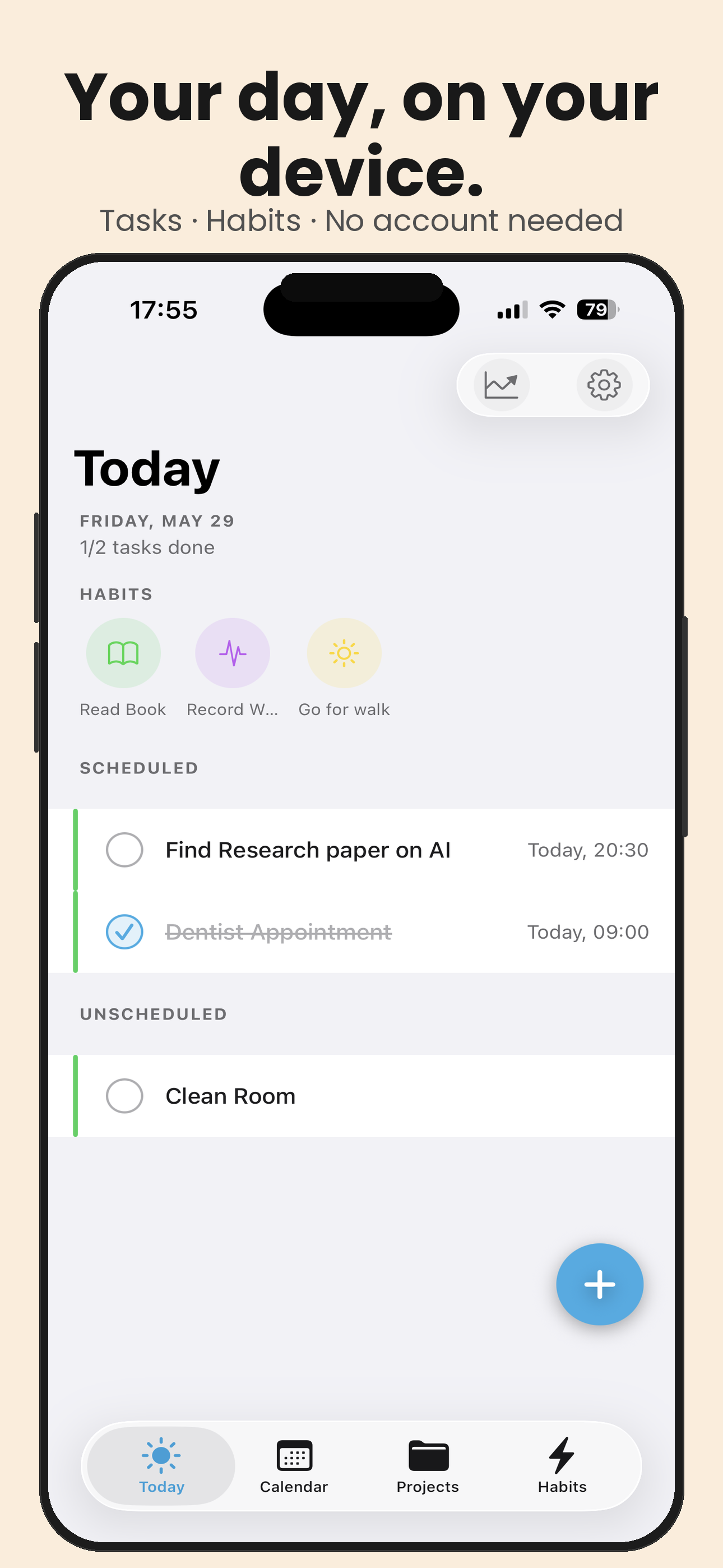Cozydo — Today view with habits and tasks