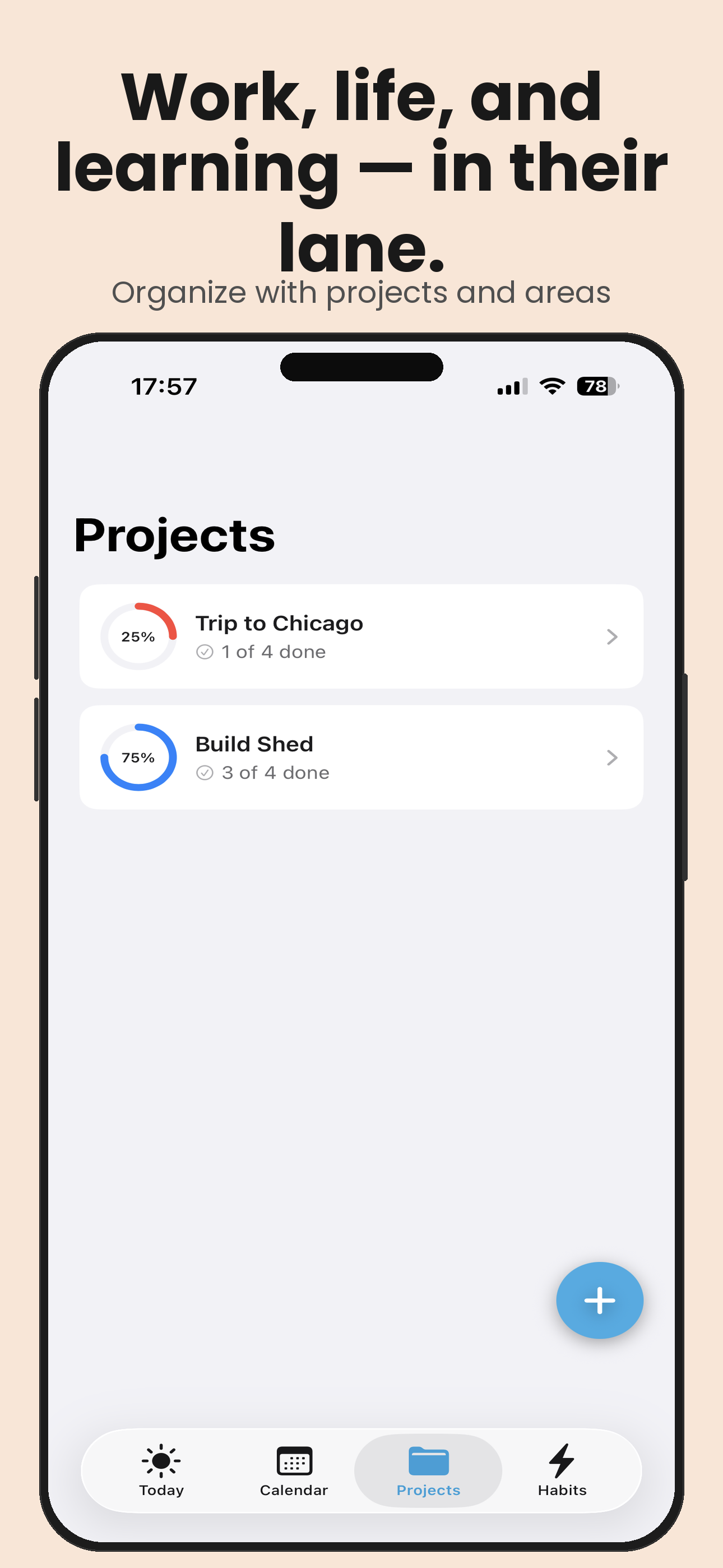 Projects screen
